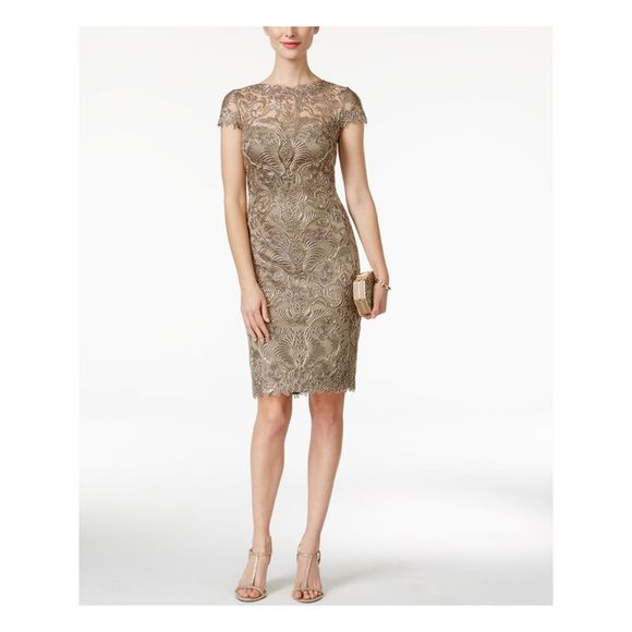 TADASHI SHOJI Dresses & Skirts - TADASHI SHOJI Womens Green Cap Sleeve Above The Knee Formal Sheath Dress 2